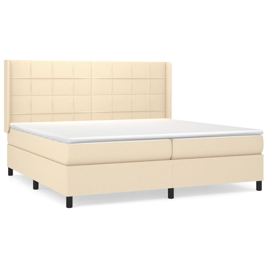 Boxspring Met Matras Stof Kleurig Crème 200 x 200 cm Blok met vierkanten