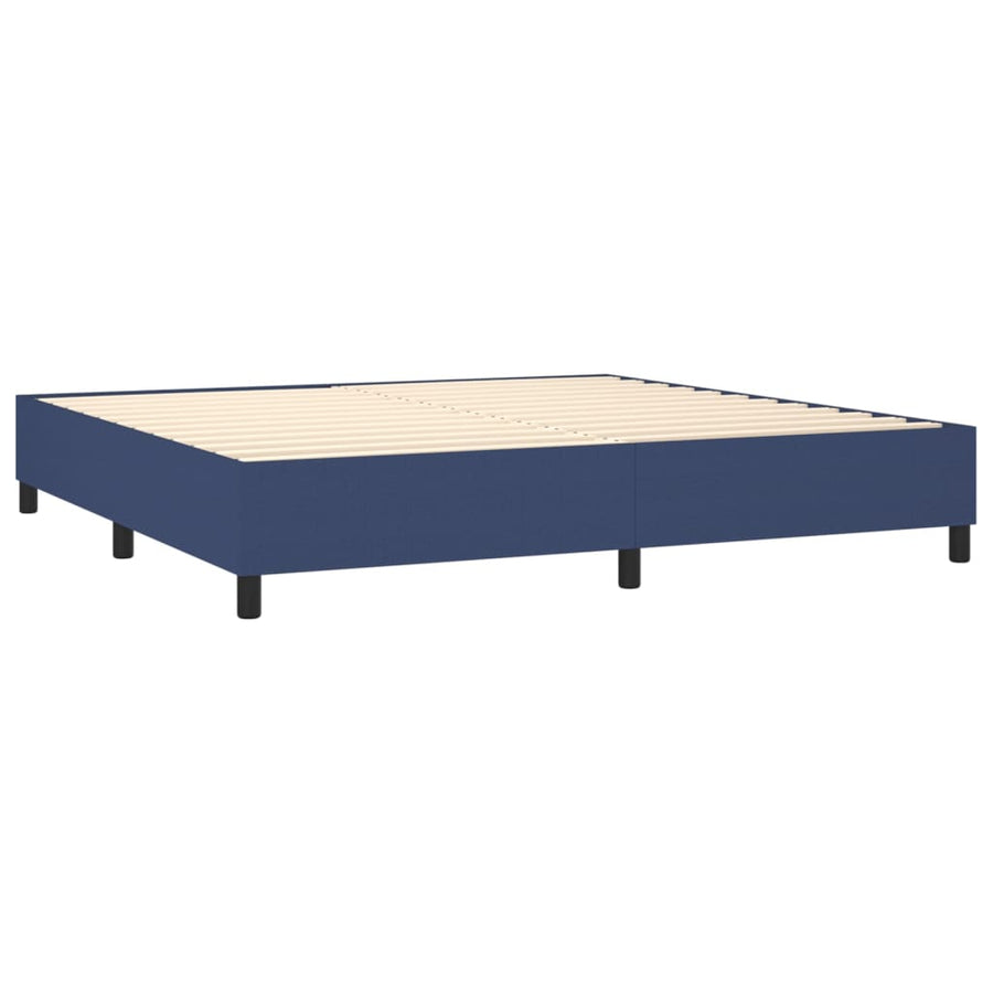 Boxspring Met Matras Stof Blauw 200 x 200 cm Blok met vierkanten