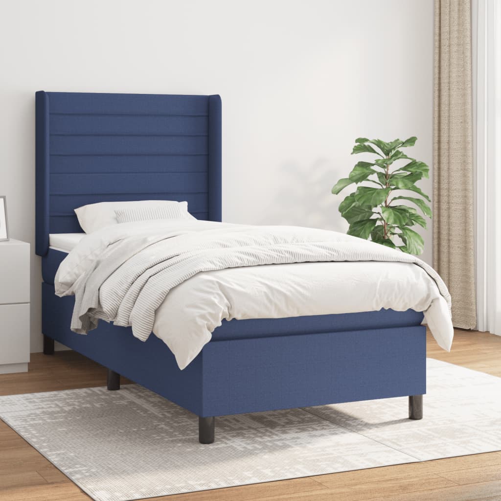Boxspring met matras stof blauw 100x200 cm