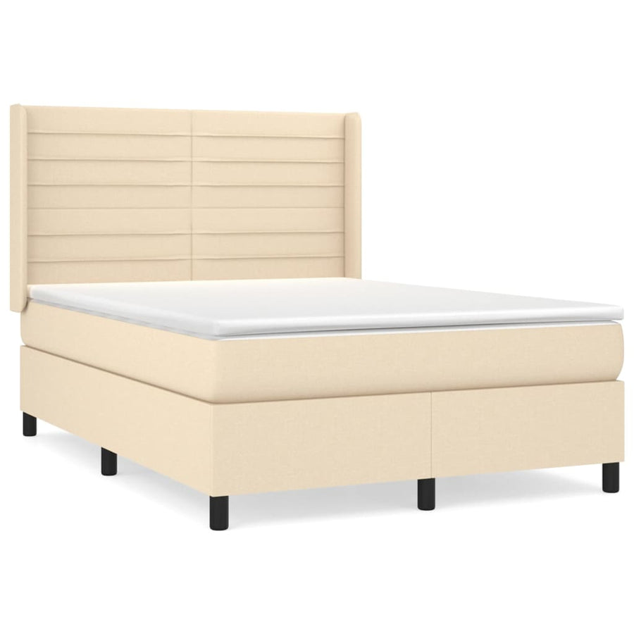 Boxspring met matras stof crèmekleurig 140x190 cm 140 x 190 cm Horizontale strepen