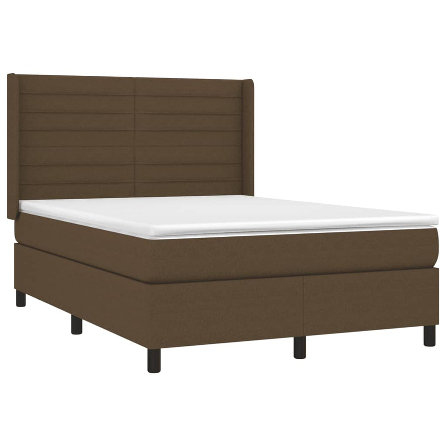 Boxspring Met Matras Stof Donkerbruin 140 x 200 cm Horizontale strepen