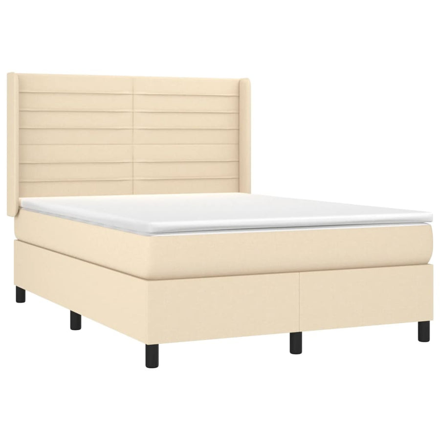 Boxspring met matras stof crèmekleurig 140x200 cm 140 x 200 cm Horizontale strepen