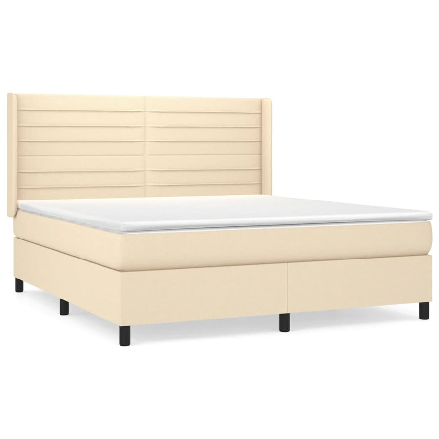 Boxspring Met Matras Stof Kleurig Crème 160 x 200 cm Horizontale strepen