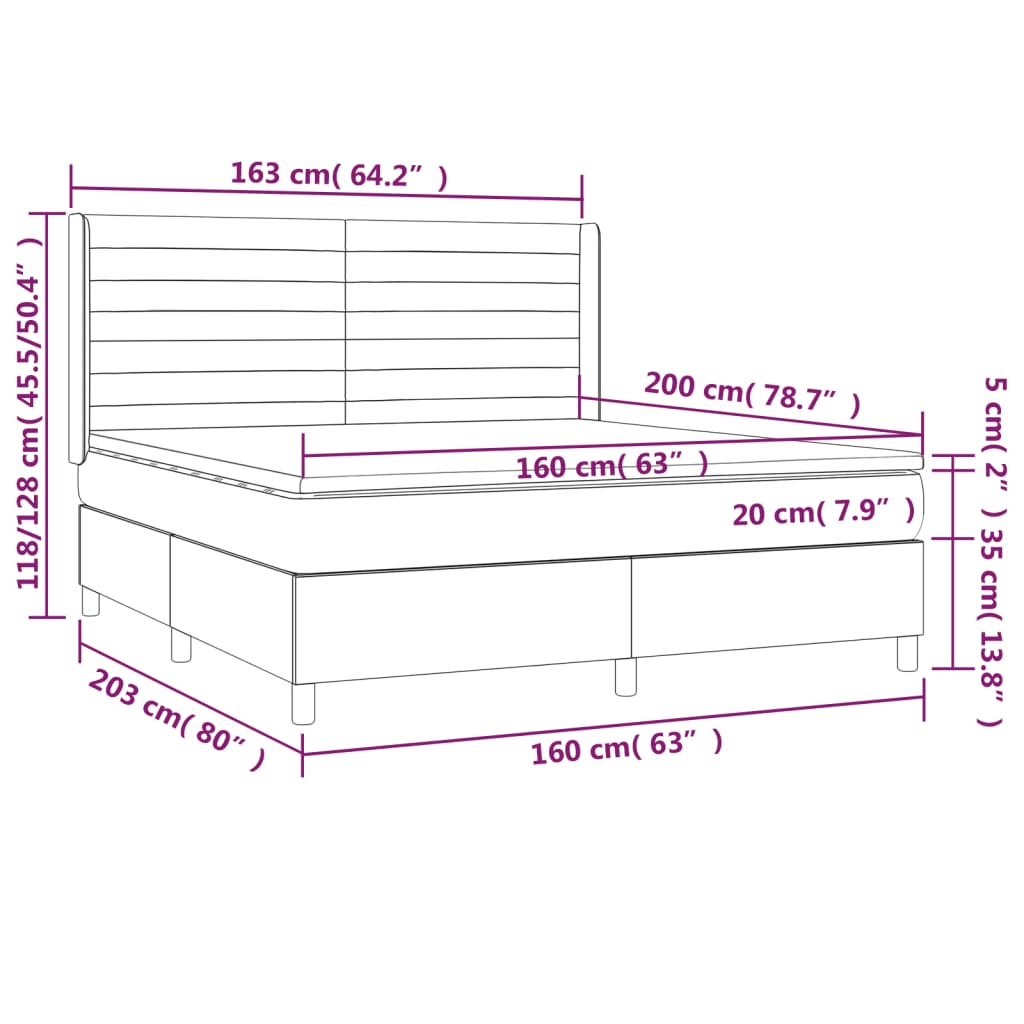 Boxspring Met Matras Stof Kleurig Crème 160 x 200 cm Horizontale strepen