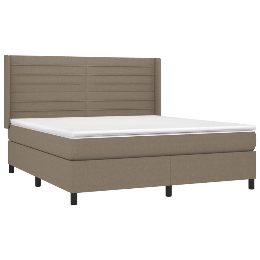 Boxspring met matras stof taupe 180x200 cm 180 x 200 cm Horizontale strepen