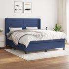 Boxspring Met Matras Stof Blauw 180X200 Cm Blauw 180 x 200 cm Horizontale strepen