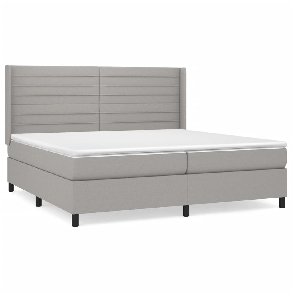 Boxspring Met Matras Stof Lichtgrijs 200 x 200 cm Horizontale strepen