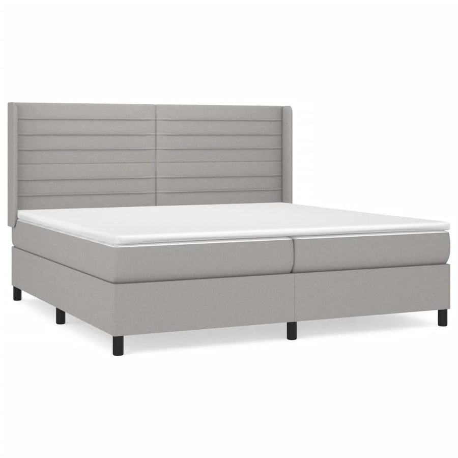 Boxspring Met Matras Stof Lichtgrijs 200 x 200 cm Horizontale strepen
