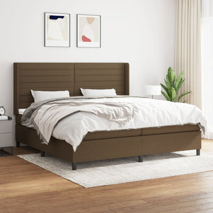 Boxspring Met Matras Stof Donkerbruin 200X200 Cm 200 x 200 cm Horizontale strepen