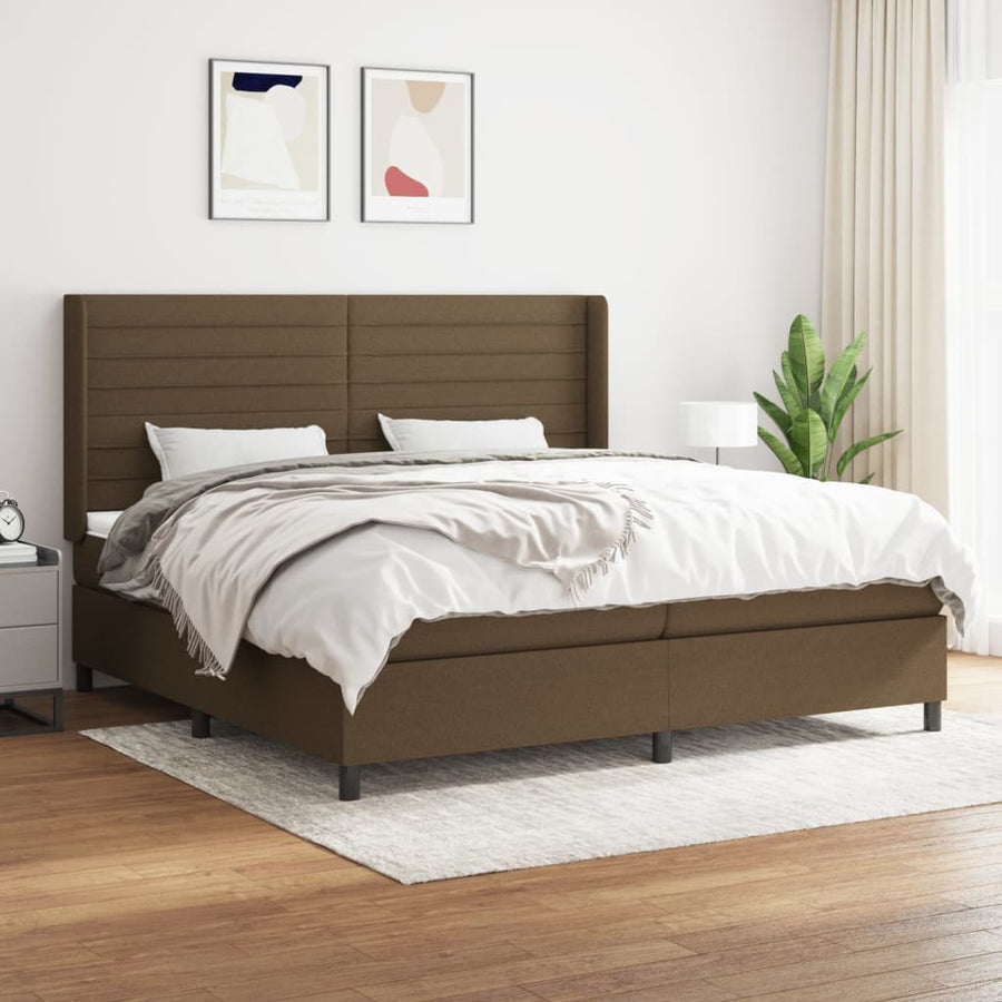 Boxspring Met Matras Stof Donkerbruin 200X200 Cm 200 x 200 cm Horizontale strepen