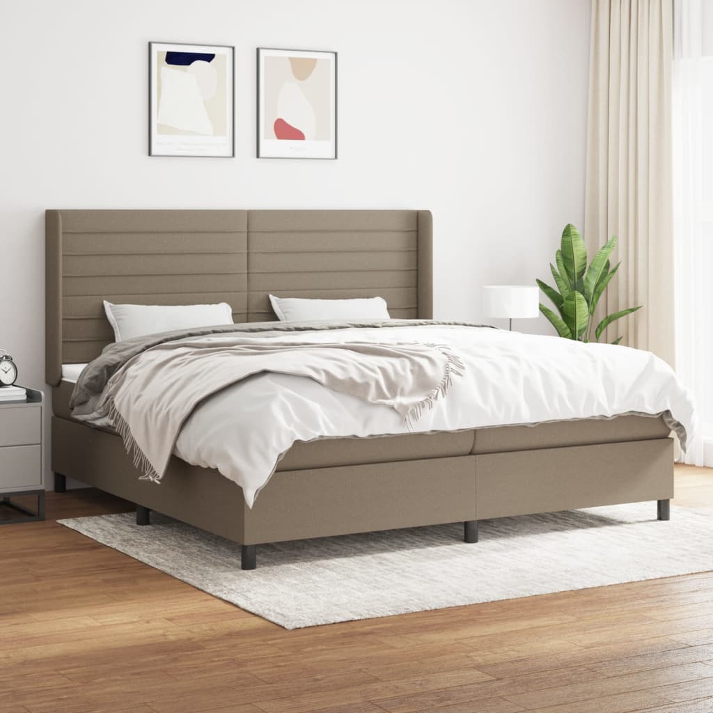 Boxspring Met Matras Stof Taupe 200 x 200 cm Horizontale strepen