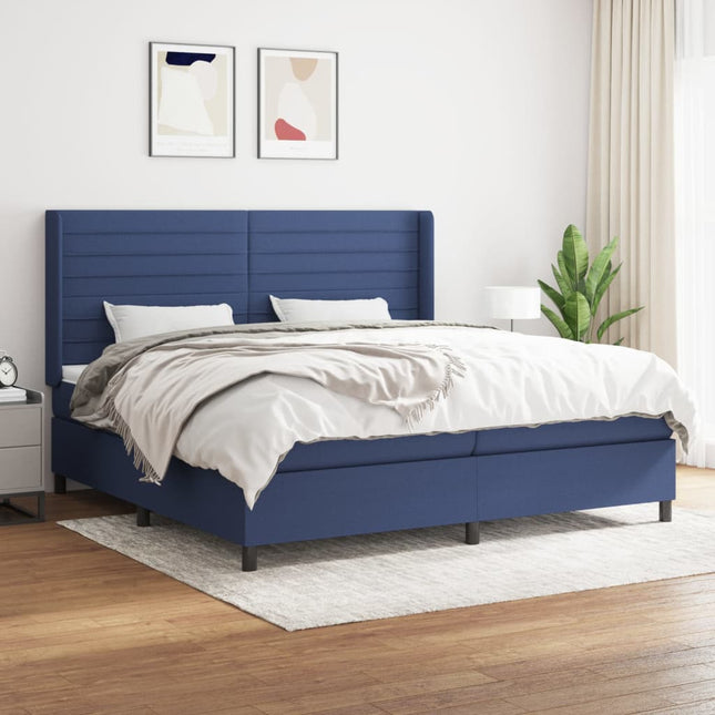 Boxspring Met Matras Stof Blauw 200 x 200 cm Horizontale strepen