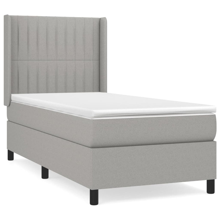 Boxspring Met Matras Stof Lichtgrijs 90 x 190 cm Verticale strepen