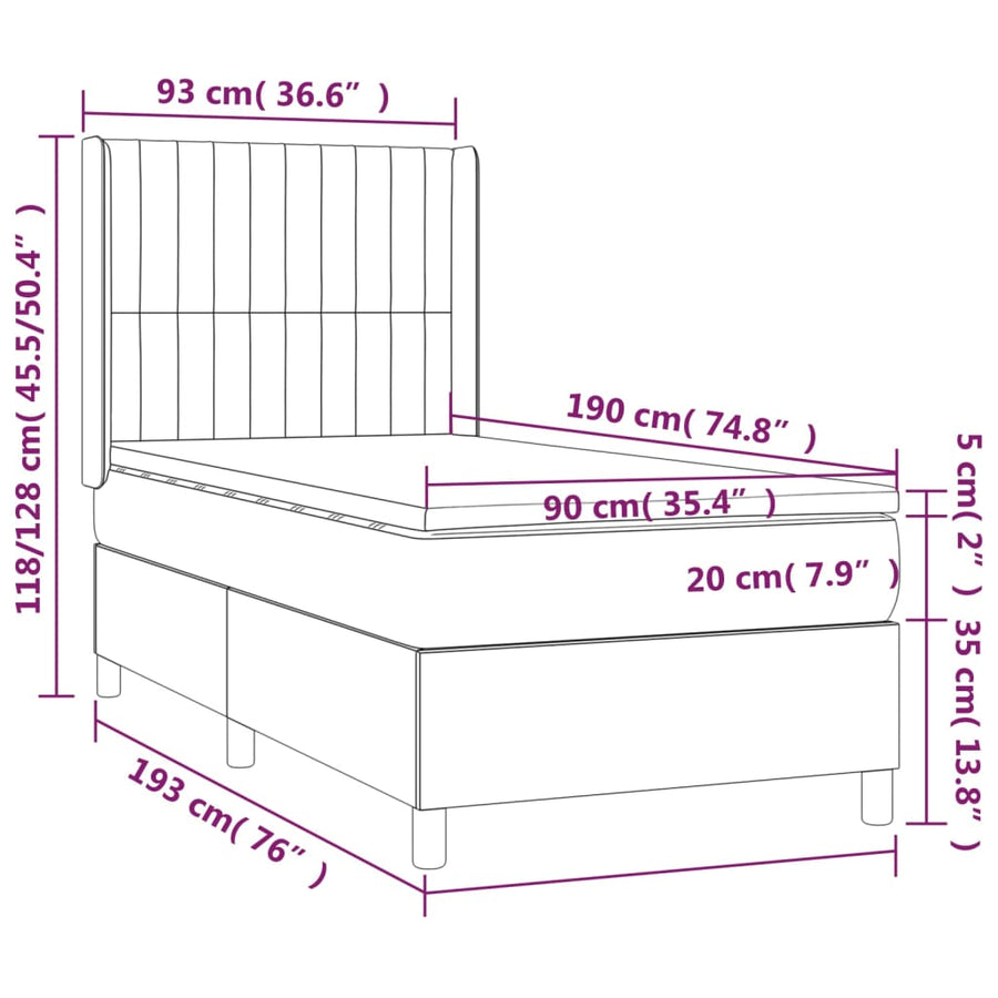Boxspring Met Matras Stof Donkerbruin 90 x 190 cm Verticale strepen