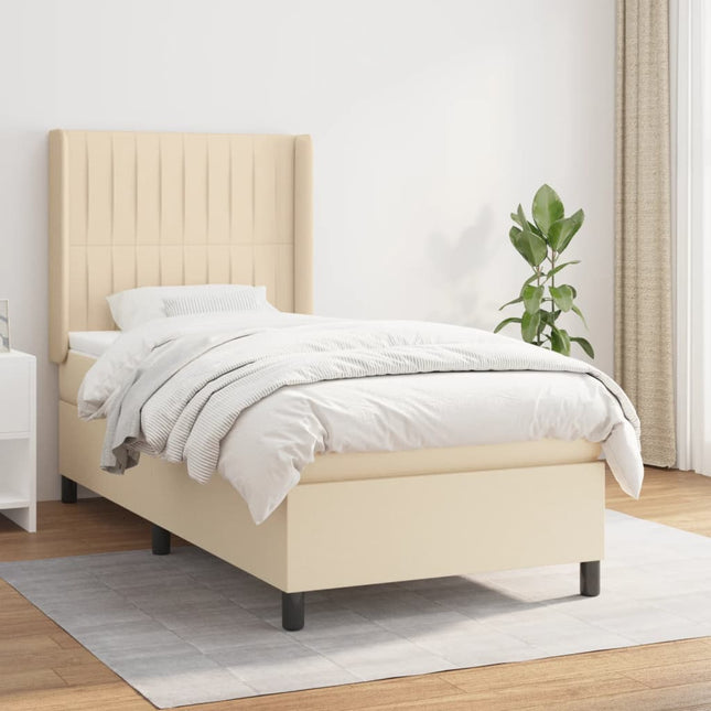 Boxspring met matras stof crèmekleurig 90x190 cm 90 x 190 cm Verticale strepen