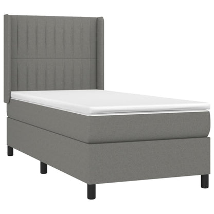 Boxspring Met Matras Stof Donkergrijs 90 x 200 cm Verticale strepen