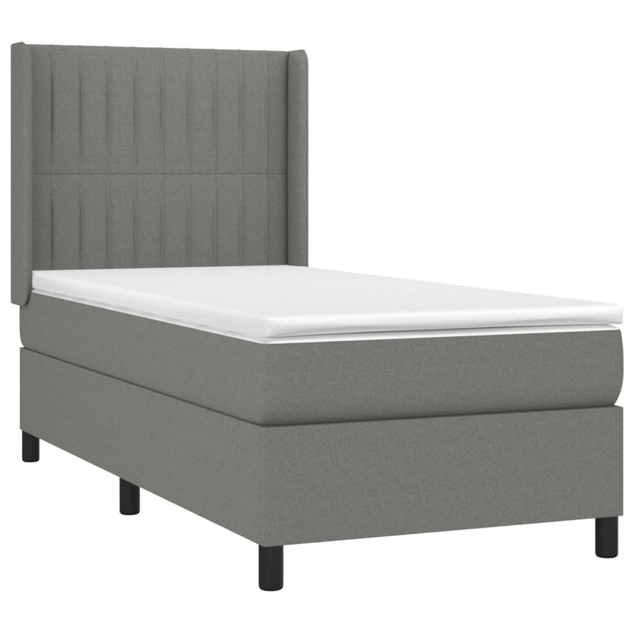 Boxspring Met Matras Stof Donkergrijs 90 x 200 cm Verticale strepen