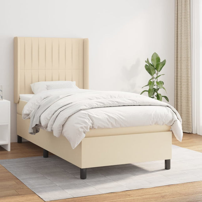 Boxspring Met Matras Stof Kleurig Crème 100 x 200 cm Verticale strepen