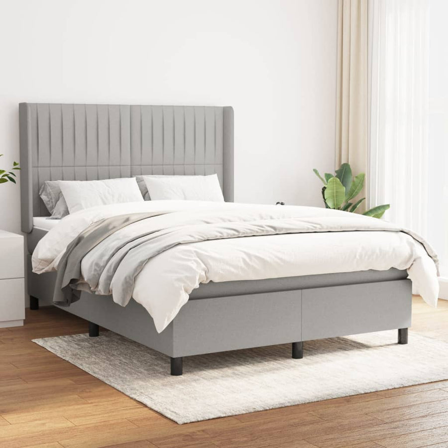 Boxspring Met Matras Stof Lichtgrijs 140 x 190 cm Verticale strepen