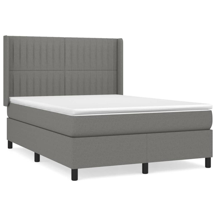 Boxspring Met Matras Stof Donkergrijs 140 x 190 cm Verticale strepen