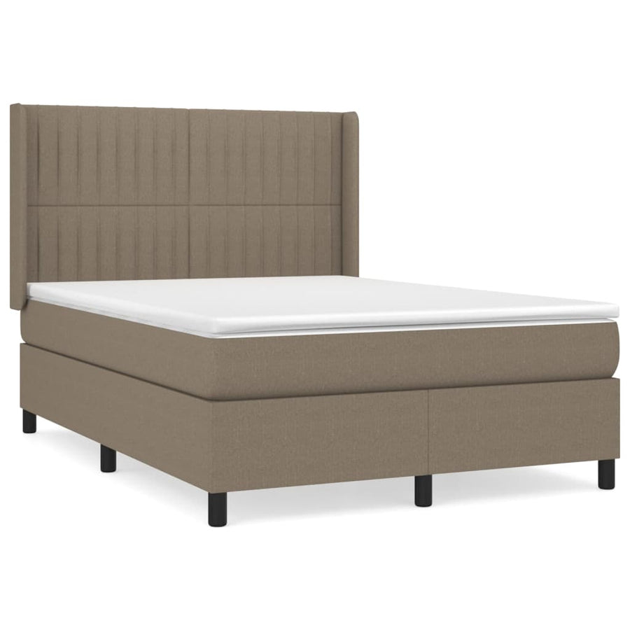 Boxspring Met Matras Stof Taupe 140 x 190 cm Verticale strepen