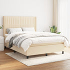 Boxspring Met Matras Stof Kleurig Crème 140 x 190 cm Verticale strepen