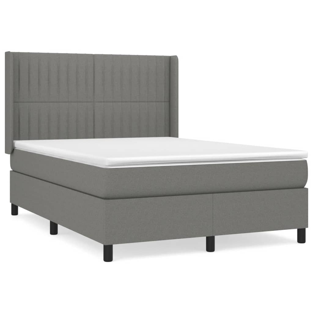 Boxspring Met Matras Stof Donkergrijs 140 x 200 cm Verticale strepen