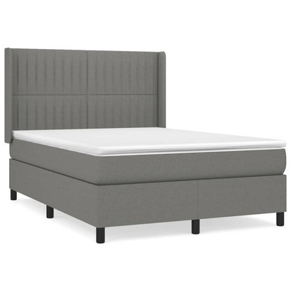 Boxspring Met Matras Stof Donkergrijs 140 x 200 cm Verticale strepen