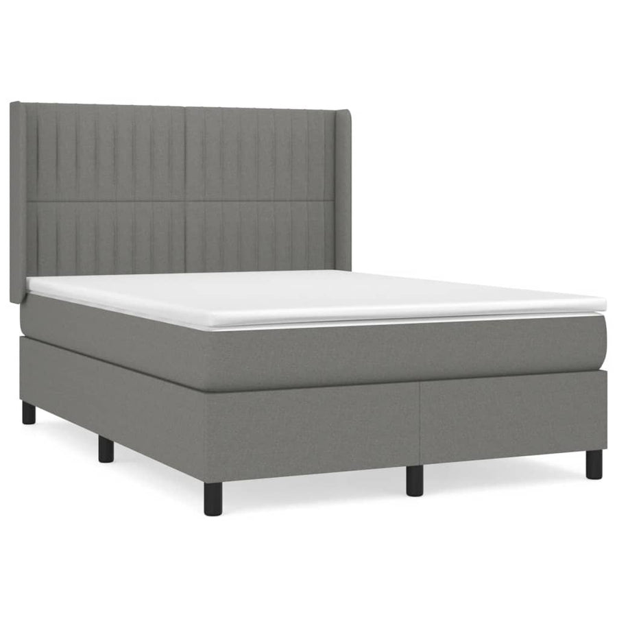Boxspring Met Matras Stof Donkergrijs 140 x 200 cm Verticale strepen