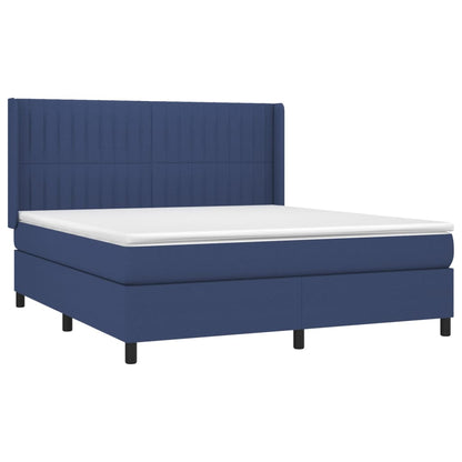 Boxspring Met Matras Stof Blauw 160 x 200 cm Verticale strepen