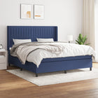 Boxspring Met Matras Stof Blauw 160 x 200 cm Verticale strepen