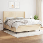 Boxspring Met Matras Stof Crèmekleurig 180X200 Cm 180 x 200 cm Verticale strepen