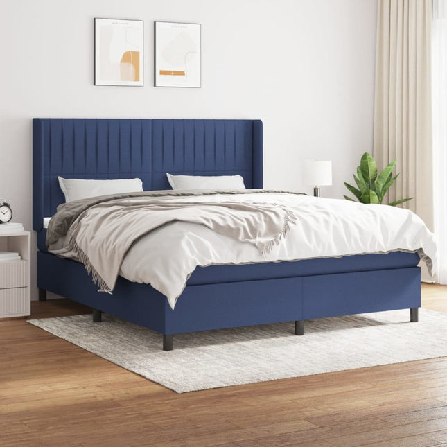 Boxspring Met Matras Stof Blauw 180 x 200 cm Verticale strepen