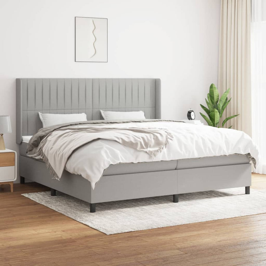 Boxspring Met Matras Stof Lichtgrijs 200 x 200 cm Verticale strepen