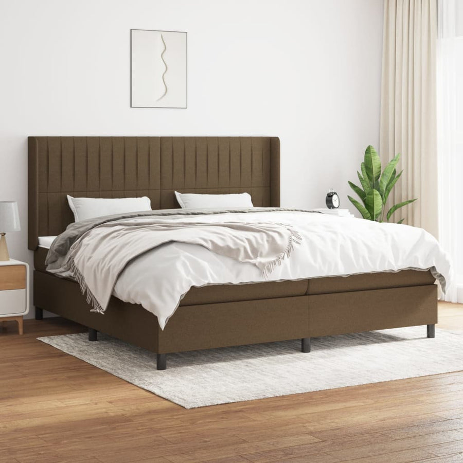 Boxspring Met Matras Stof Donkerbruin 200X200 Cm 200 x 200 cm Verticale strepen