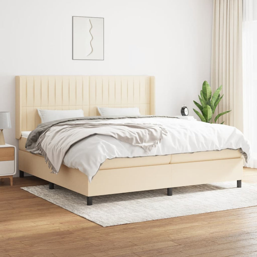 Boxspring Met Matras Stof Kleurig Crème 200 x 200 cm Verticale strepen