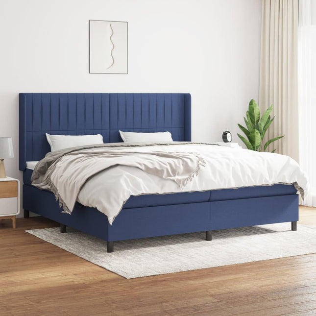 Boxspring Met Matras Stof Blauw 200 x 200 cm Verticale strepen