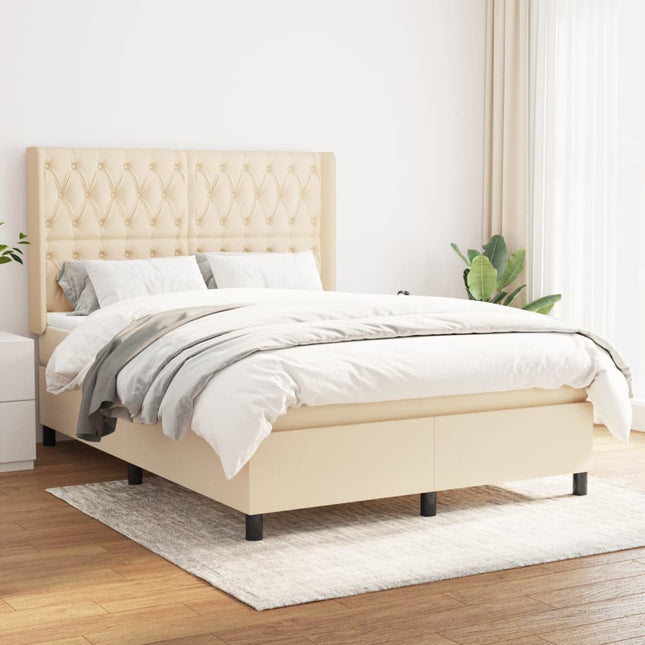 Boxspring met matras stof crèmekleurig 140x190 cm 140 x 190 cm Crème