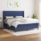 Boxspring Met Matras Stof Blauw 160 x 200 cm Getuft ontwerp