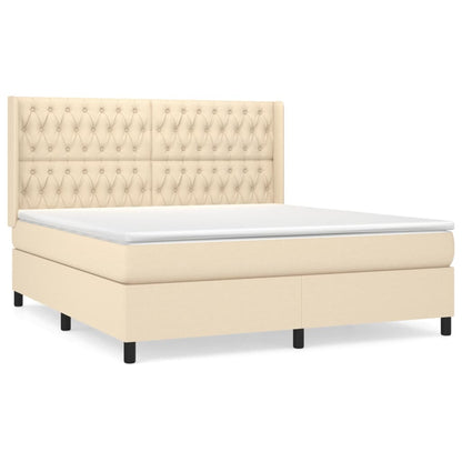 Boxspring Met Matras Stof Crèmekleurig 180X200 Cm 180 x 200 cm Getuft ontwerp
