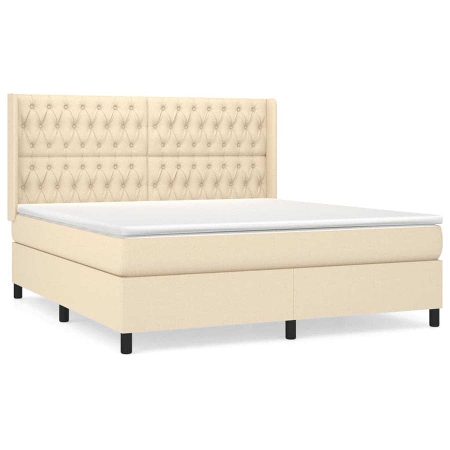 Boxspring Met Matras Stof Crèmekleurig 180X200 Cm 180 x 200 cm Getuft ontwerp