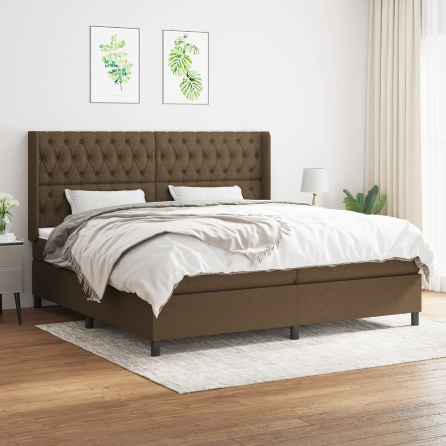 Boxspring Met Matras Stof Donkerbruin 200X200 Cm 200 x 200 cm Getuft ontwerp