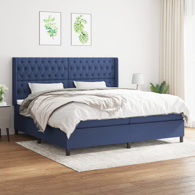 Boxspring Met Matras Stof Blauw 200 x 200 cm Getuft ontwerp