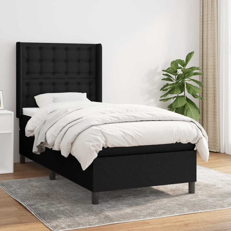 Boxspring Met Matras Stof Zwart 80 x 200 cm Knopen