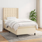 Box spring with fabric cream-colored mattress 80x200 cm