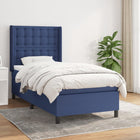 Boxspring Met Matras Stof Blauw 90X190 Cm 90 x 190 cm Knopen