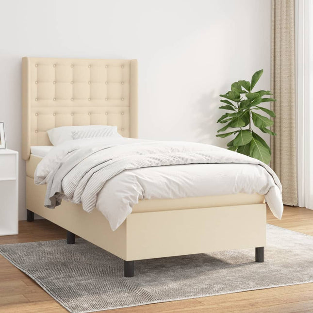 Boxspring met matras stof crèmekleurig 100x200 cm 100 x 200 cm Crème