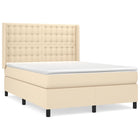 Box spring with cream-coloured fabric mattress 140x190 cm