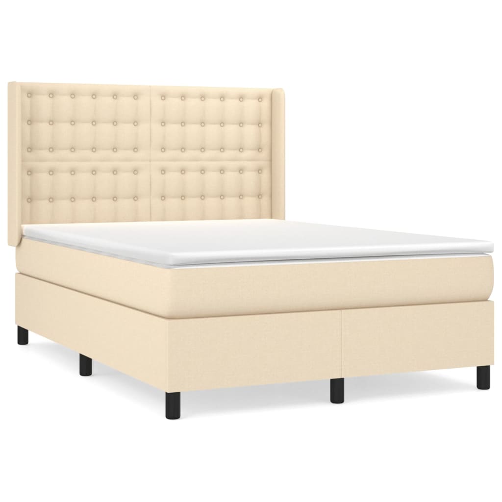Boxspring Met Matras Stof Kleurig Crème 140 x 190 cm Knopen