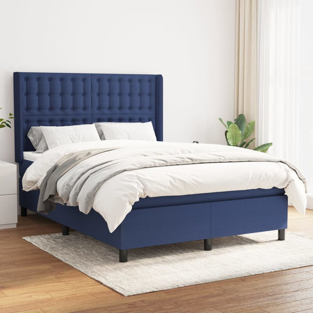 Boxspring Met Matras Stof Blauw 140 x 190 cm Knopen